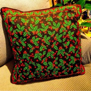 Green & Red Holly Accent Pillow